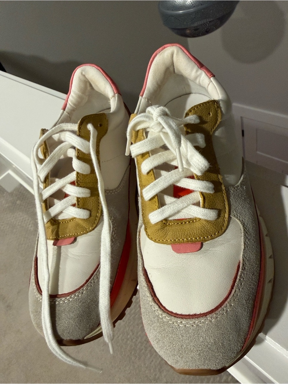 Madewell White Sneakers with Pink & Olive Accents